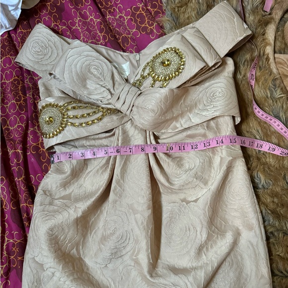 Marchesa Notte 3D sweetheart open neck neutral floral brocade tulip dress beaded - Picture 5 of 8